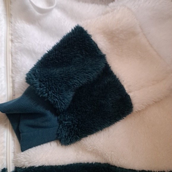 DOKOTOO dreamy plush colorblock hooded ZIP sweater jacket teal grey white M - Picture 4 of 8
